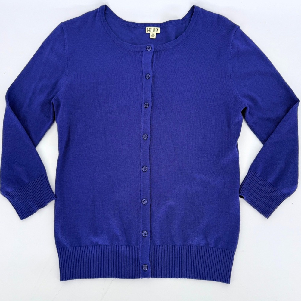 Nordstrom 14th & Union Royal Blue 3/4 Sleeve Button Front Cardigan Sweater Small